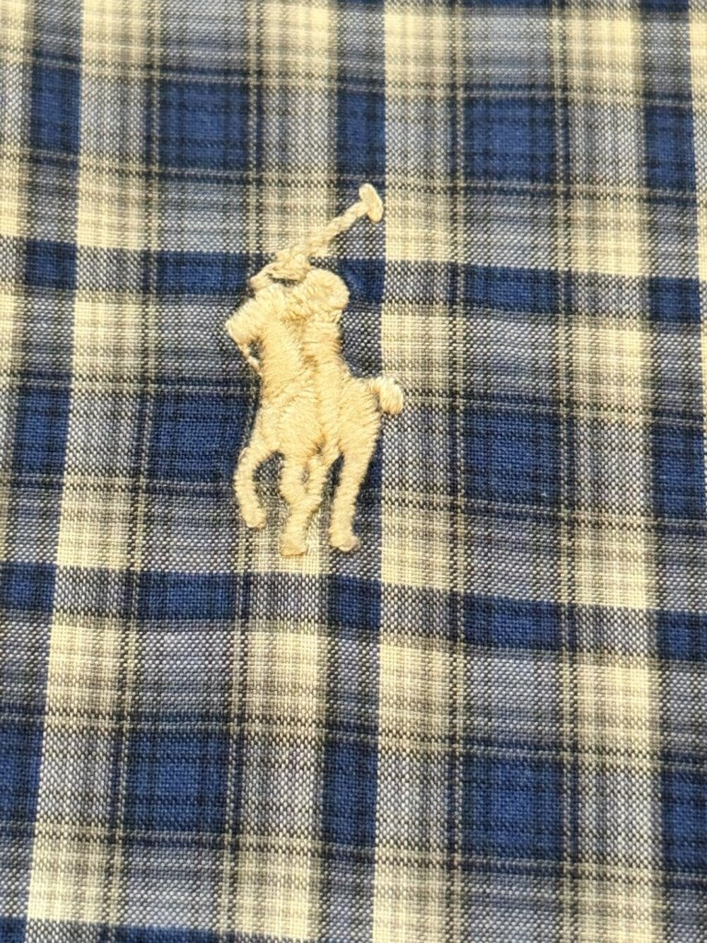 Ralph Lauren Blue Plaid Button Down Shirt Youth XL 18-20 Ivory Pony MenXS Unisex - Picture 4 of 13